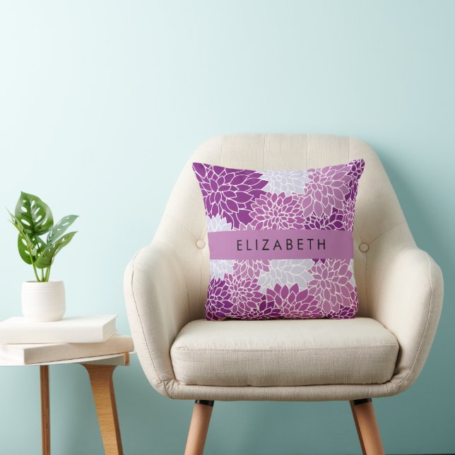 Pattern Of Flowers, Purple Dahlia, Your Name Cushion (Chair)