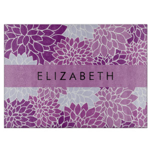 Pattern Of Flowers, Purple Dahlia, Your Name Cutting Board