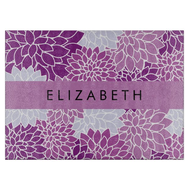 Pattern Of Flowers, Purple Dahlia, Your Name Cutting Board (Front)