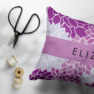 Pattern Of Flowers, Purple Dahlia, Your Name Decorative Cushion