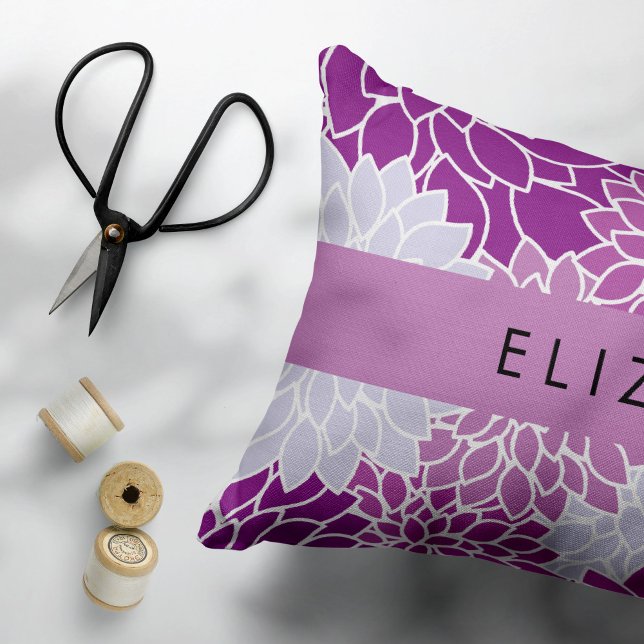 Pattern Of Flowers, Purple Dahlia, Your Name Decorative Cushion (Creator Uploaded)