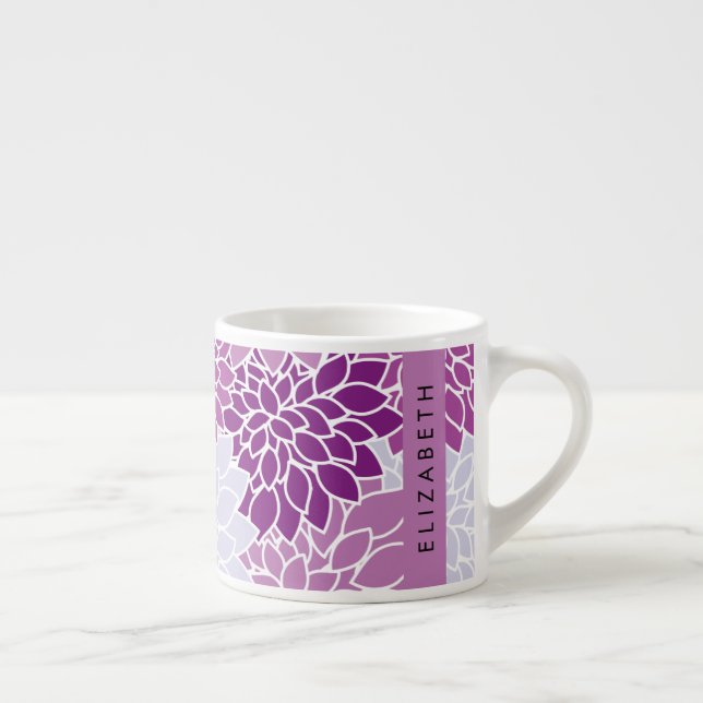 Pattern Of Flowers, Purple Dahlia, Your Name Espresso Cup (Right)