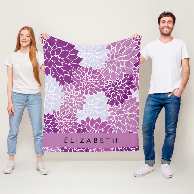 Pattern Of Flowers, Purple Dahlia, Your Name Fleece Blanket (In Situ)