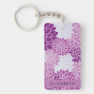 Pattern Of Flowers, Purple Dahlia, Your Name Key Ring