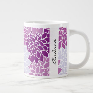 Pattern Of Flowers, Purple Dahlia, Your Name Large Coffee Mug