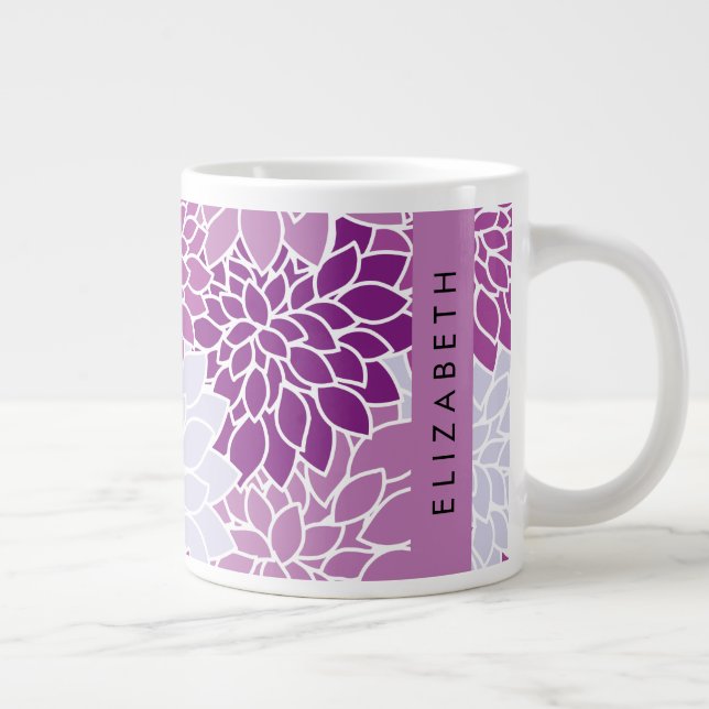 Pattern Of Flowers, Purple Dahlia, Your Name Large Coffee Mug (Right)