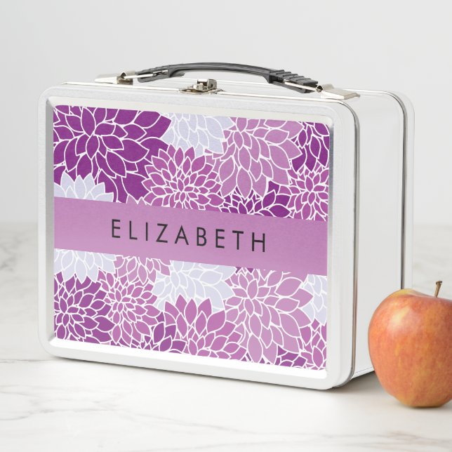 Pattern Of Flowers, Purple Dahlia, Your Name Metal Lunch Box (In Situ)