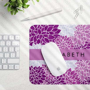 Pattern Of Flowers, Purple Dahlia, Your Name Mouse Mat