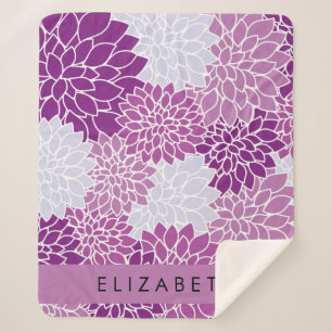 Pattern Of Flowers, Purple Dahlia, Your Name Sherpa Blanket
