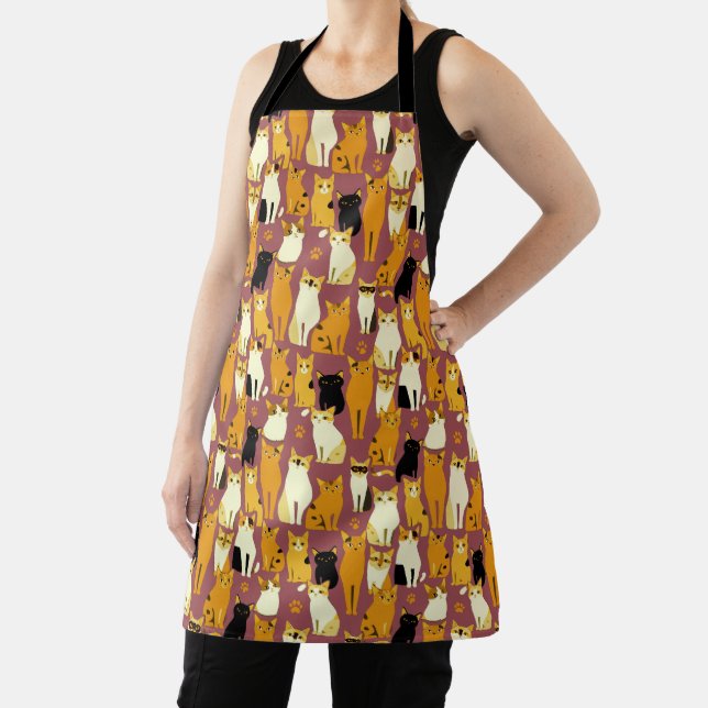 Pattern of Ginger, Black and White Cats Apron (Insitu)