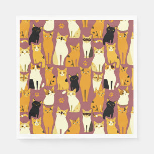 Pattern of Ginger, Black and White Cats Napkin