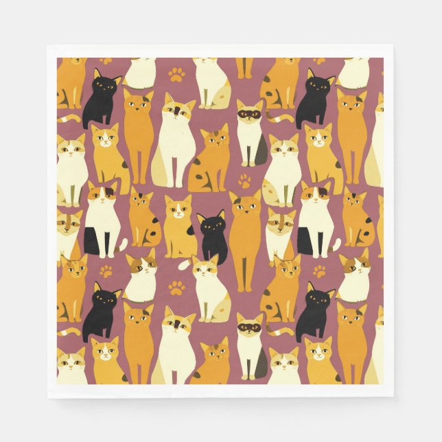 Pattern of Ginger, Black and White Cats Napkin (Front)