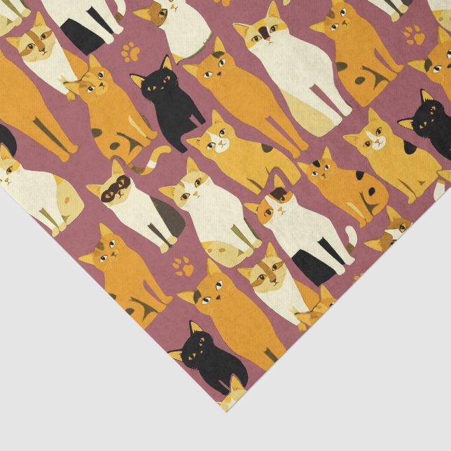 Pattern of Ginger, Black and White Cats Tissue Paper (Detail)