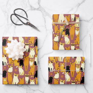 Pattern of Ginger, Black and White Cats Wrapping Paper Sheet