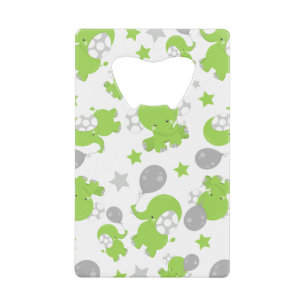 Pattern Of Green Elephants, Cute Elephants, Stars