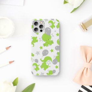 Pattern Of Green Elephants, Cute Elephants, Stars