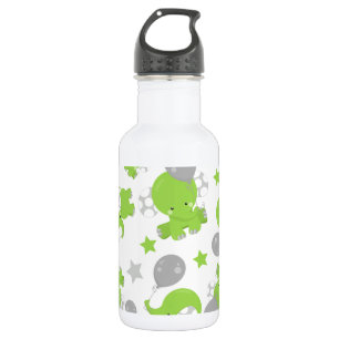 Pattern Of Green Elephants, Cute Elephants, Stars 532 Ml Water Bottle