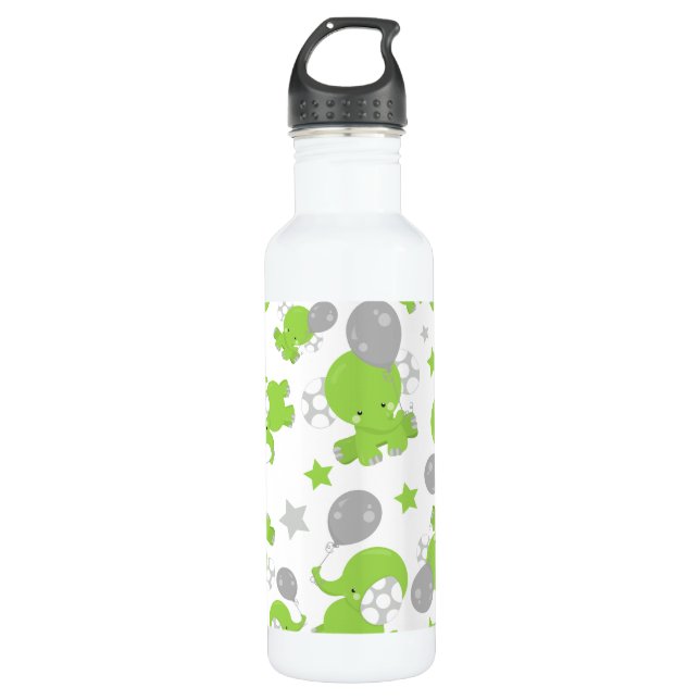 Pattern Of Green Elephants, Cute Elephants, Stars 710 Ml Water Bottle (Front)