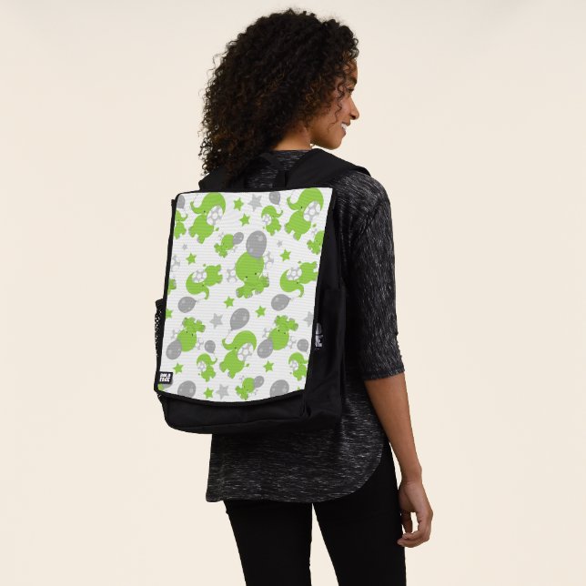 Pattern Of Green Elephants, Cute Elephants, Stars Backpack (Worn)