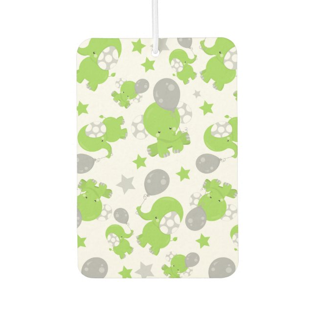 Pattern Of Green Elephants, Cute Elephants, Stars Car Air Freshener (Front)