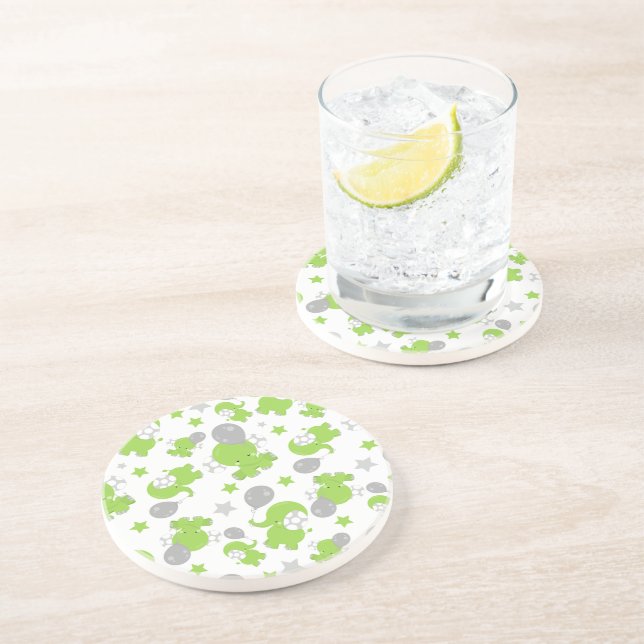 Pattern Of Green Elephants, Cute Elephants, Stars Coaster (Side)