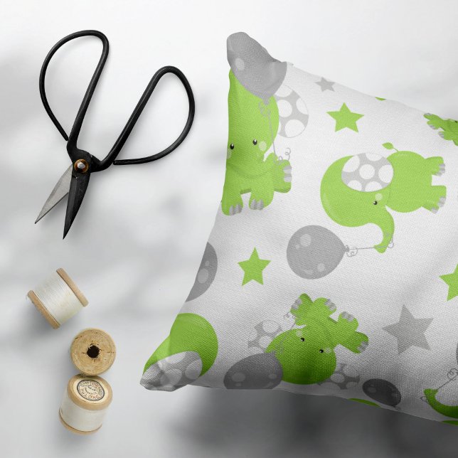 Pattern Of Green Elephants, Cute Elephants, Stars Decorative Cushion (Creator Uploaded)