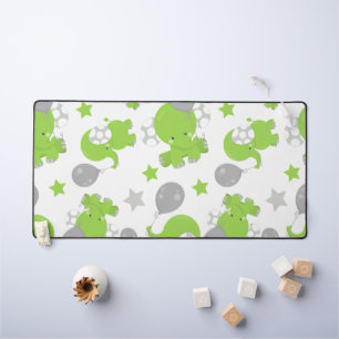 Pattern Of Green Elephants, Cute Elephants, Stars Desk Mat