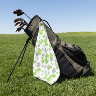 Pattern Of Green Elephants, Cute Elephants, Stars Golf Towel