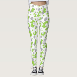 Pattern Of Green Elephants, Cute Elephants, Stars Leggings