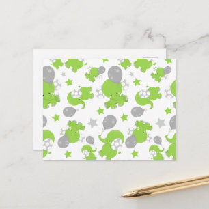 Pattern Of Green Elephants, Cute Elephants, Stars Postcard