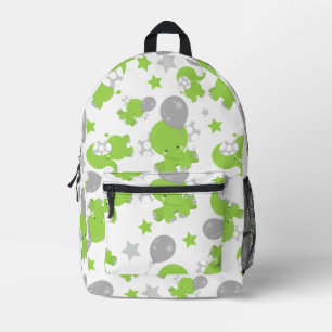 Pattern Of Green Elephants, Cute Elephants, Stars Printed Backpack
