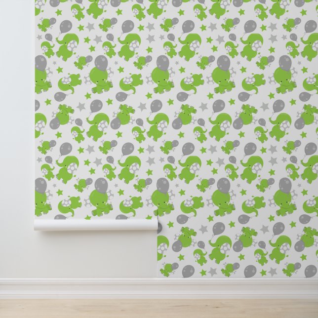 Pattern Of Green Elephants, Cute Elephants, Stars Wallpaper (Application)