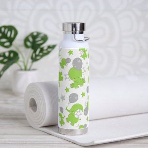 Pattern Of Green Elephants, Cute Elephants, Stars Water Bottle