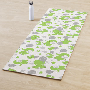 Pattern Of Green Elephants, Cute Elephants, Stars Yoga Mat