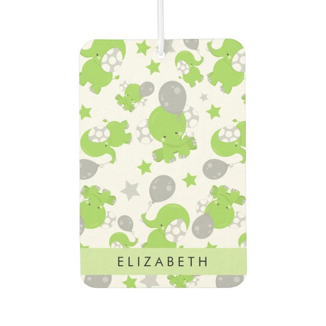 Pattern Of Green Elephants, Stars, Your Name Car Air Freshener (Front)