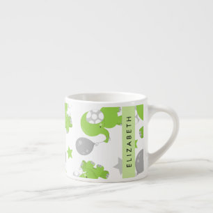 Pattern Of Green Elephants, Stars, Your Name Espresso Cup