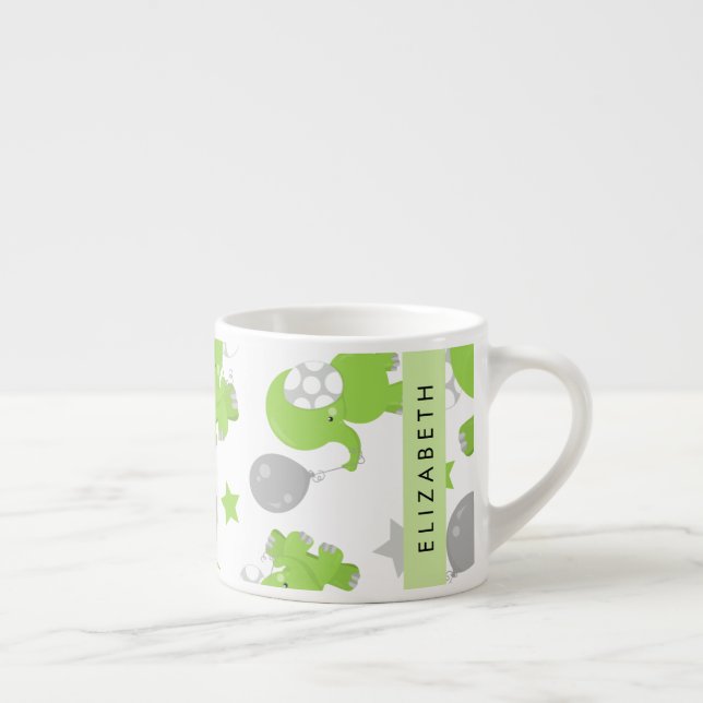 Pattern Of Green Elephants, Stars, Your Name Espresso Cup (Right)