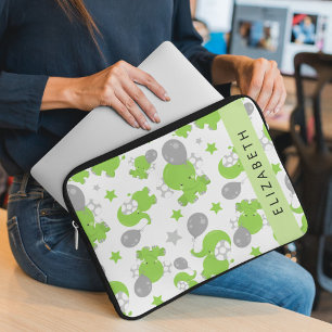 Pattern Of Green Elephants, Stars, Your Name Laptop Sleeve
