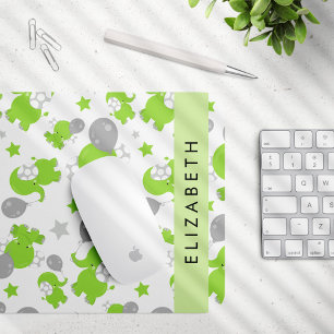 Pattern Of Green Elephants, Stars, Your Name Mouse Mat