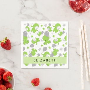 Pattern Of Green Elephants, Stars, Your Name Napkin