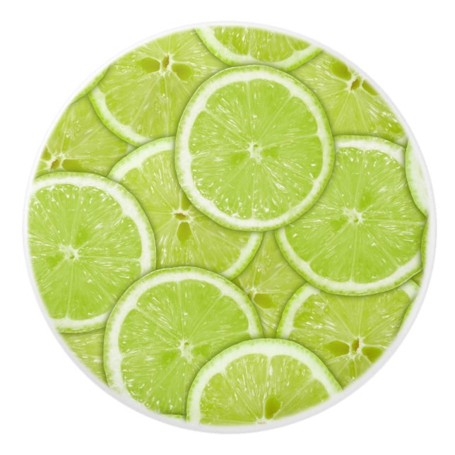 Pattern Of Green Lime Slices Ceramic Knob (Front)
