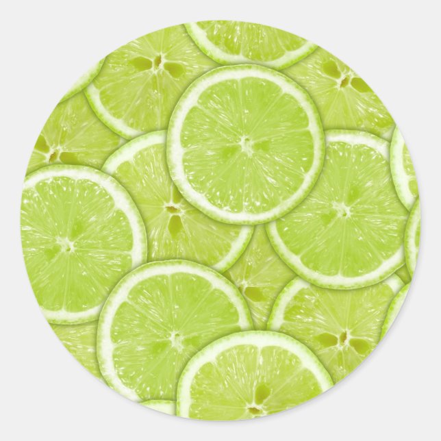 Pattern Of Green Lime Slices Classic Round Sticker (Front)