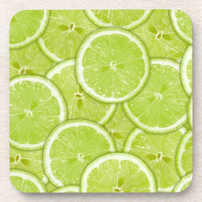 Pattern Of Green Lime Slices Coaster (Front)