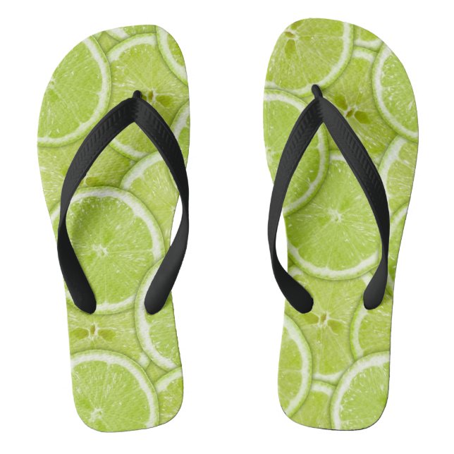 Pattern Of Green Lime Slices Flip Flops (Footbed)