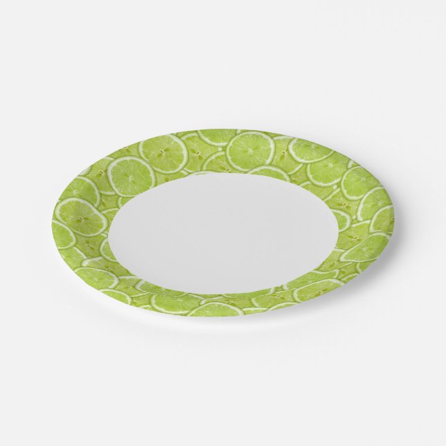 Pattern Of Green Lime Slices Paper Plate (Angled)