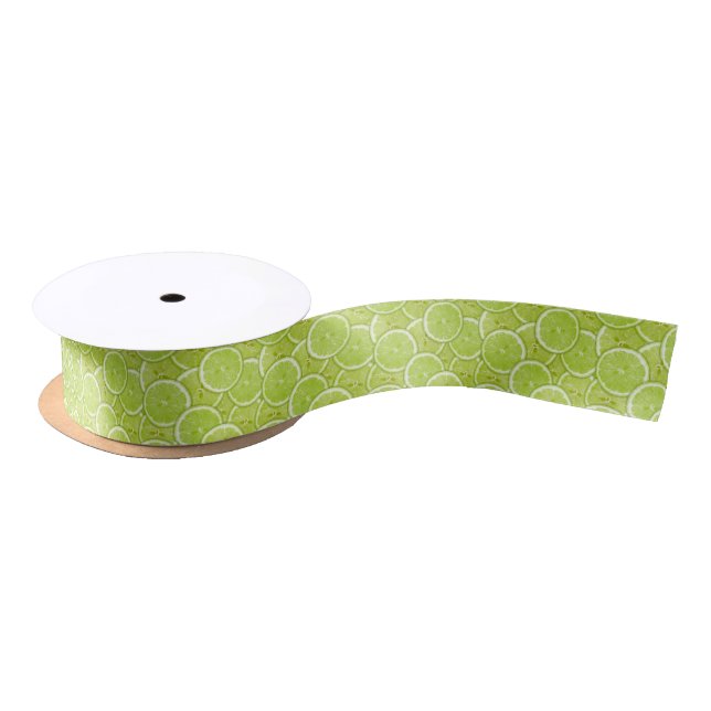 Pattern Of Green Lime Slices Satin Ribbon (Spool)