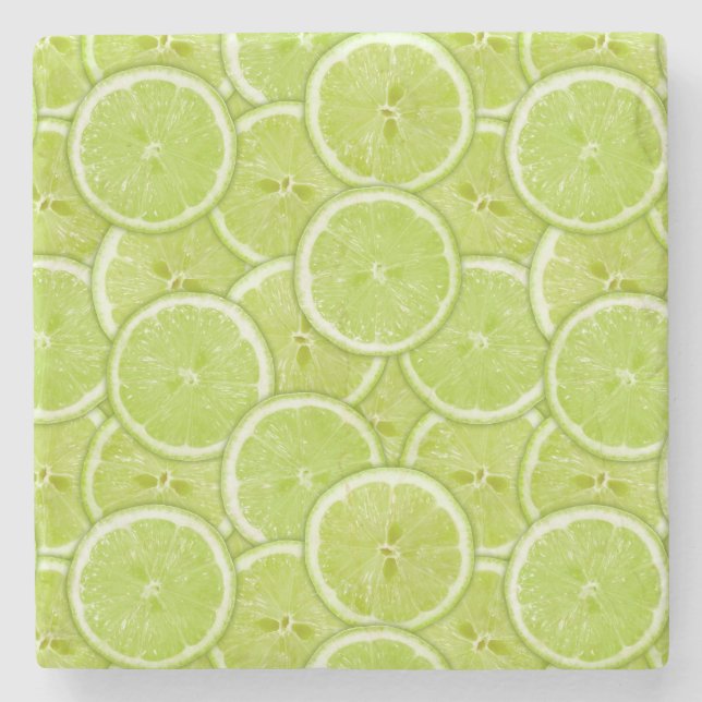 Pattern Of Green Lime Slices Stone Coaster (Front)