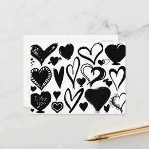 Pattern Of Hearts, Black Hearts, Black and White Postcard