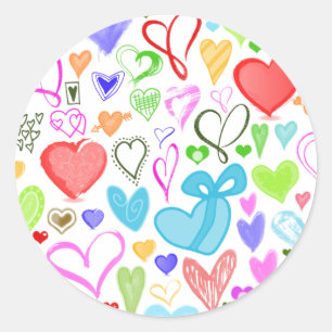 Pattern Of Hearts, Colourful Hearts, Hearts Patter Classic Round Sticker