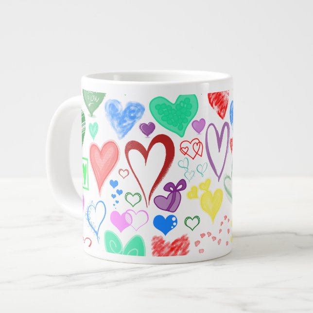 Pattern Of Hearts, Colourful Hearts, Hearts Patter Large Coffee Mug (Front Left)